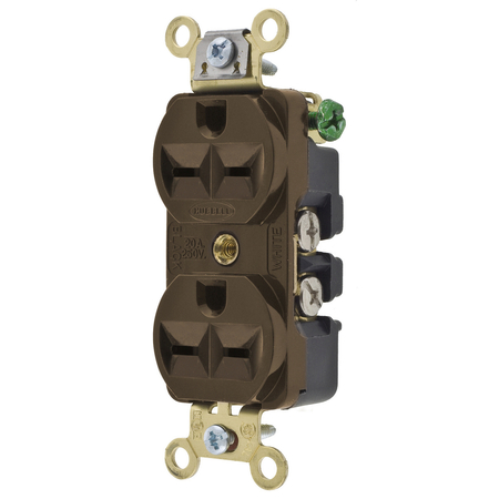HUBBELL WIRING DEVICE-KELLEMS Straight Blade Devices, Receptacles, Duplex, Specification Grade, 2-Pole 3-Wire Grounding, 15A 250V, 6-15R, Brown, Single Pack HBL5652